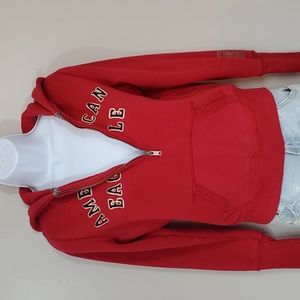 American Eagle Outfitters Half Zip Hoodie Sweatshirt with Brown Velvet L…